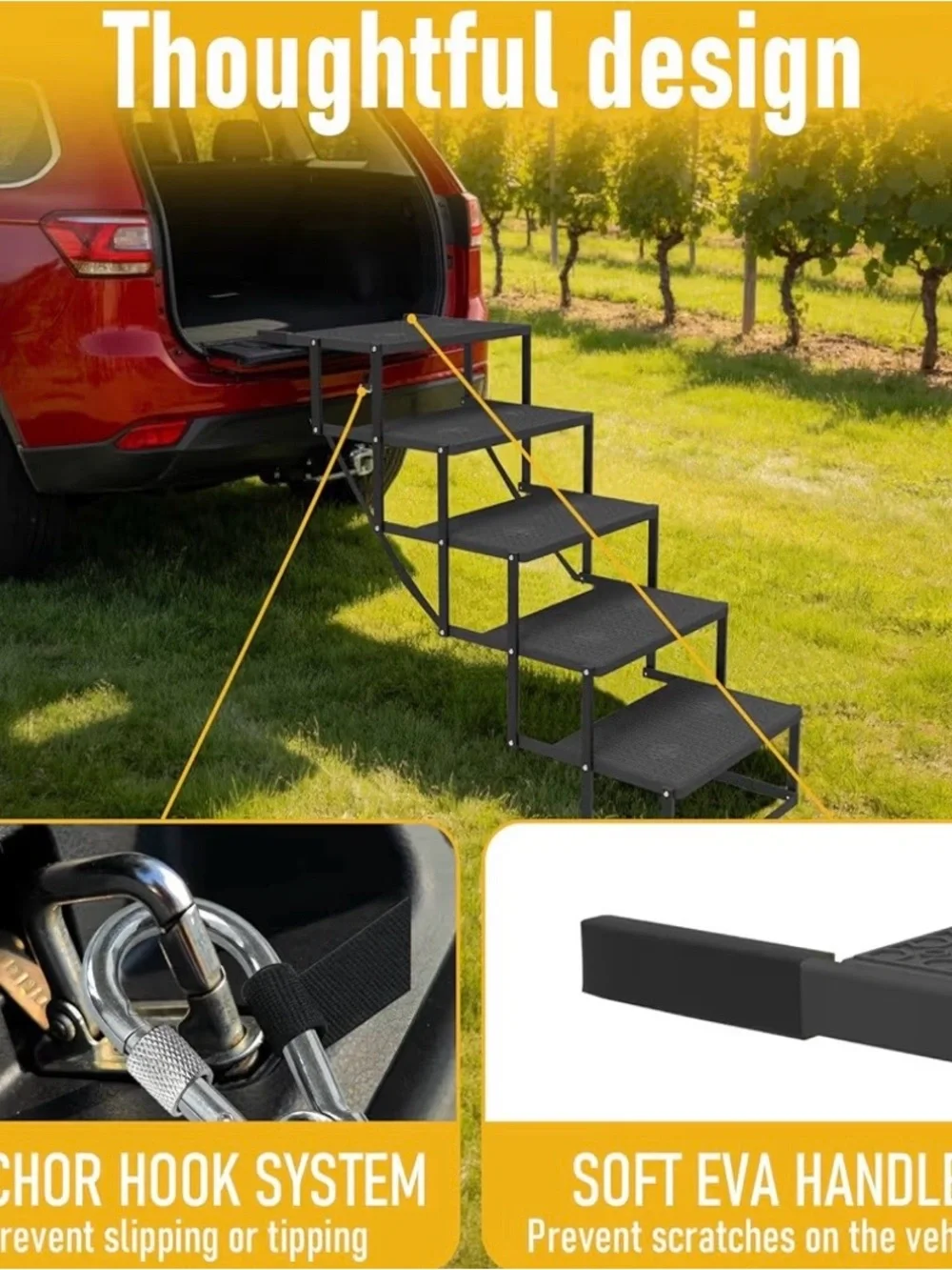 Black Metal Wall-Mounted Pet Steps - 4-Tier